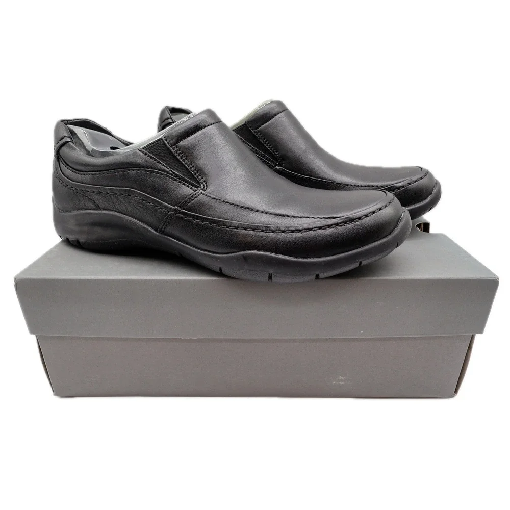 Hush Puppies Zone Slip On Shoes Mens 10 Black Leather Comfort H100050 NEW